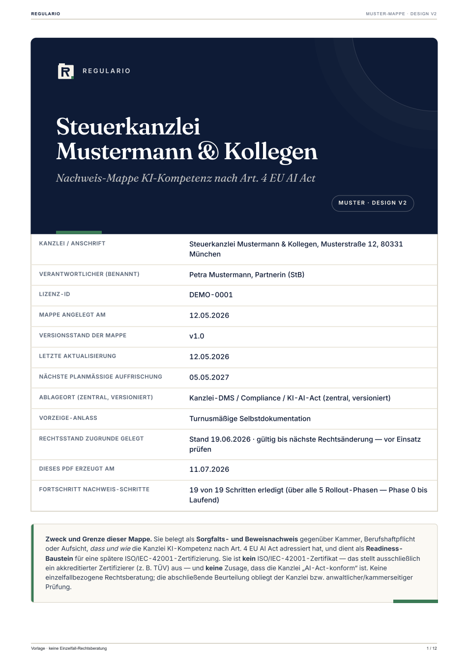 Vorschau Deckblatt der Muster-Mappe